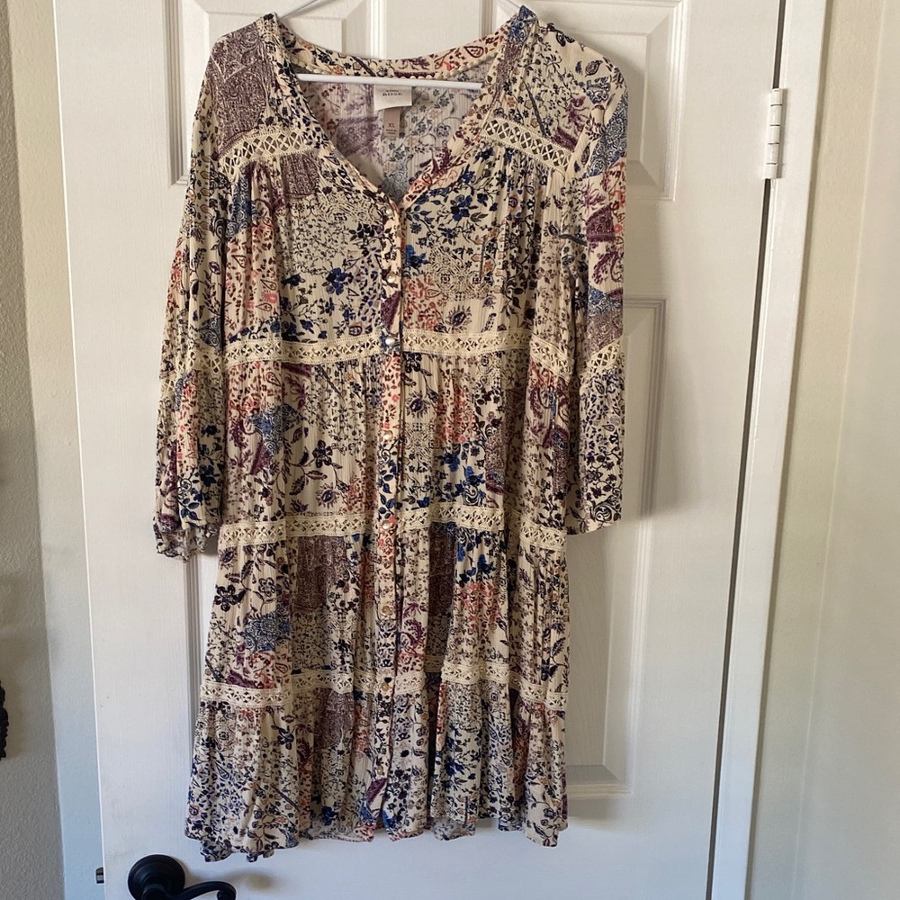 Knox Rose Multicolor Patchwork Long Sleeve Dress